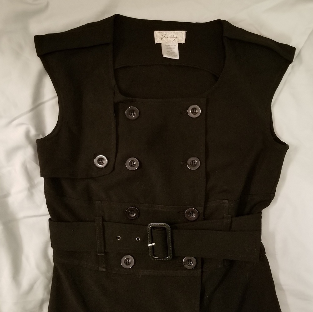 Freeway Black Military Belted Tunic Top Medium